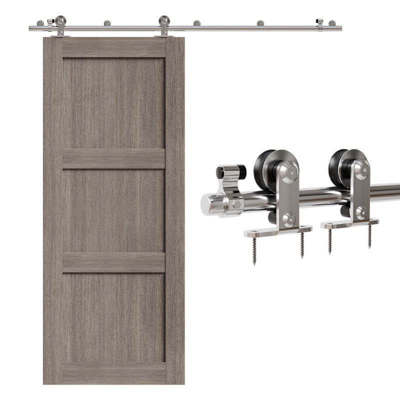 CCJH 5.5FT/66'' Stainless Steel Sliding Track Barn Door Hardware Kit for Single Door Heavy Duty - Image 1